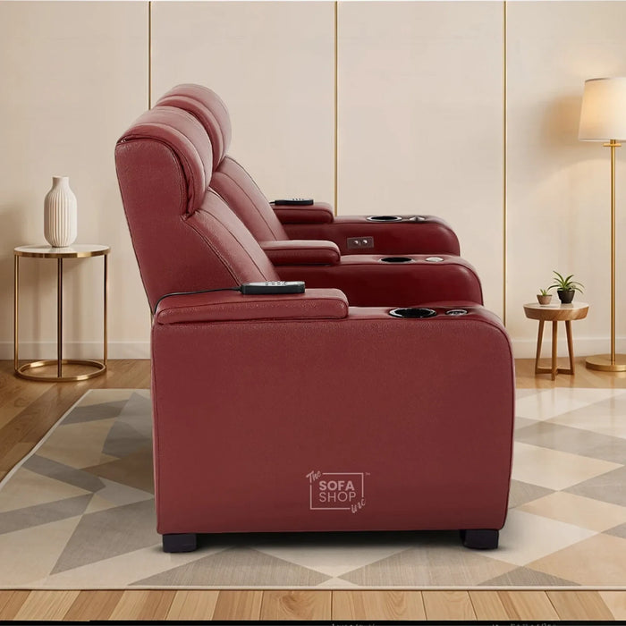 2 Seater Smart Tech Electric Recliner Cinema Sofa | Luxury Theatre Seating | Red Real Leather | Rimini