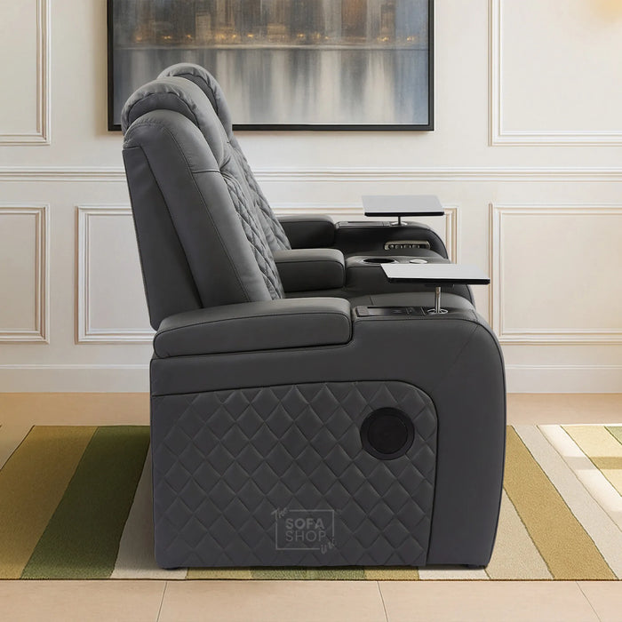 2 Seater Smart Tech Electric Recliner Cinema Sofa | Luxury Theatre Seating | Grey Real Leather| Milano