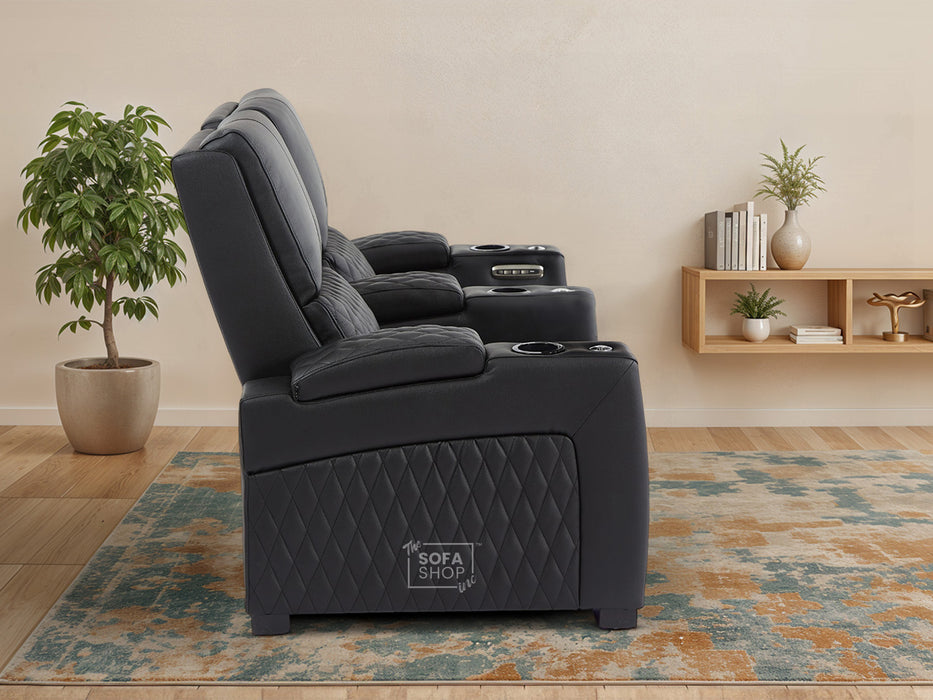 2 Seater Smart Tech Electric Recliner Cinema Sofa | Luxury Theatre Seating | Black Real Leather | Assisi