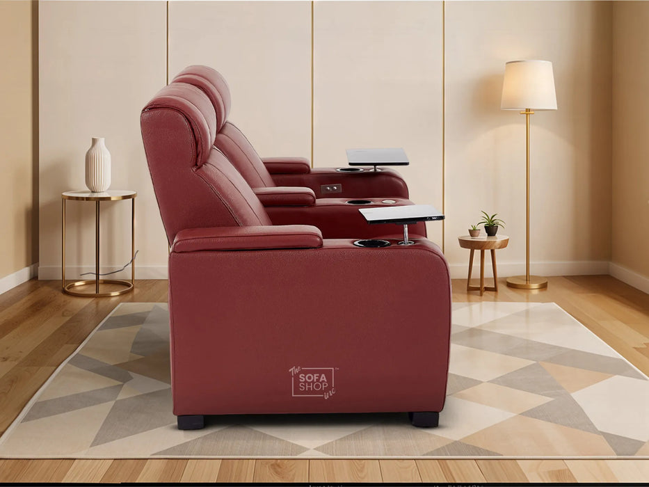 2 Seater Smart Tech Electric Recliner Cinema Sofa | Luxury Theatre Seating | Red Real Leather | Rimini