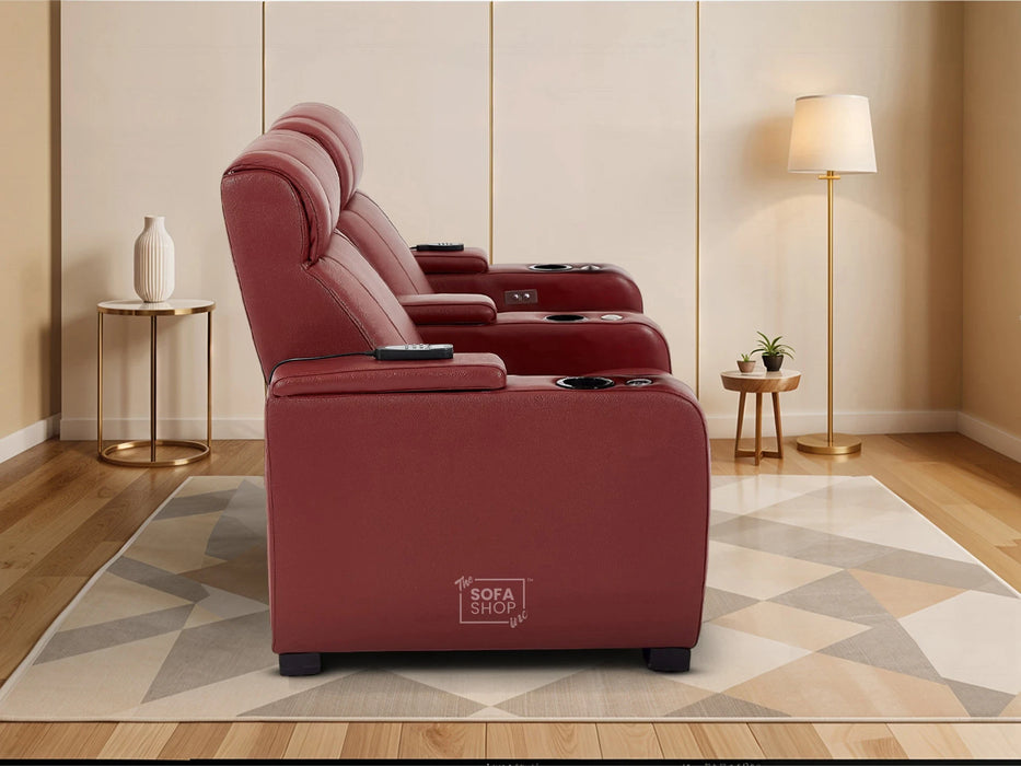 2 Seater Smart Tech Electric Recliner Cinema Sofa | Luxury Theatre Seating | Red Real Leather | Rimini