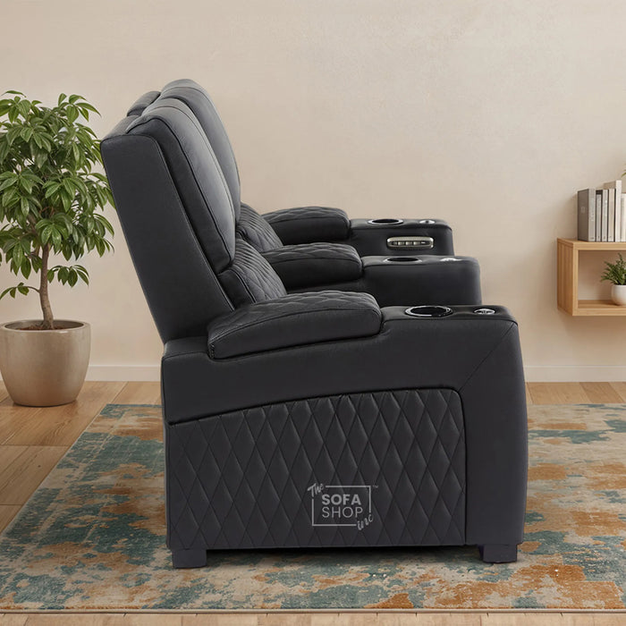 2 Seater Smart Tech Electric Recliner Cinema Sofa | Luxury Theatre Seating | Black Real Leather | Assisi