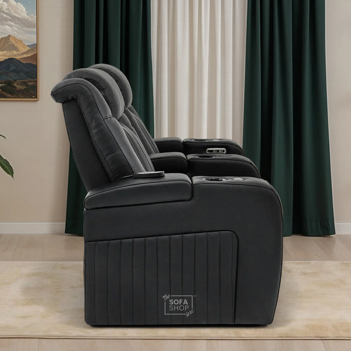 2 Seater Smart Tech Electric Recliner Cinema Sofa | Luxury Theatre Seating | Black Real Leather | Capri