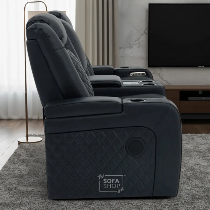 2 Seater Smart Tech Electric Recliner Cinema Sofa | Luxury Theatre Seating | Black Real Leather | Milano