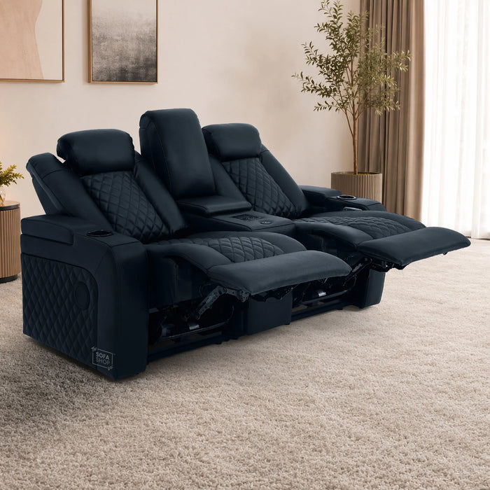 2 Seater Smart Tech Electric Recliner Cinema Sofa | Luxury Theatre Seating | Black Real Leather| Milano