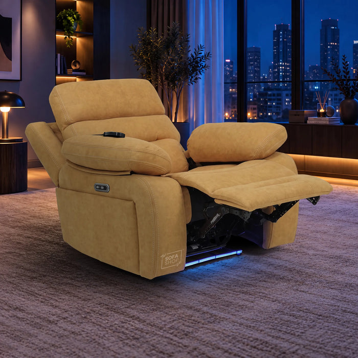 1 Seater Smart Tech Electric Recliner Cinema Chair | Yellow Fabric | Sicily