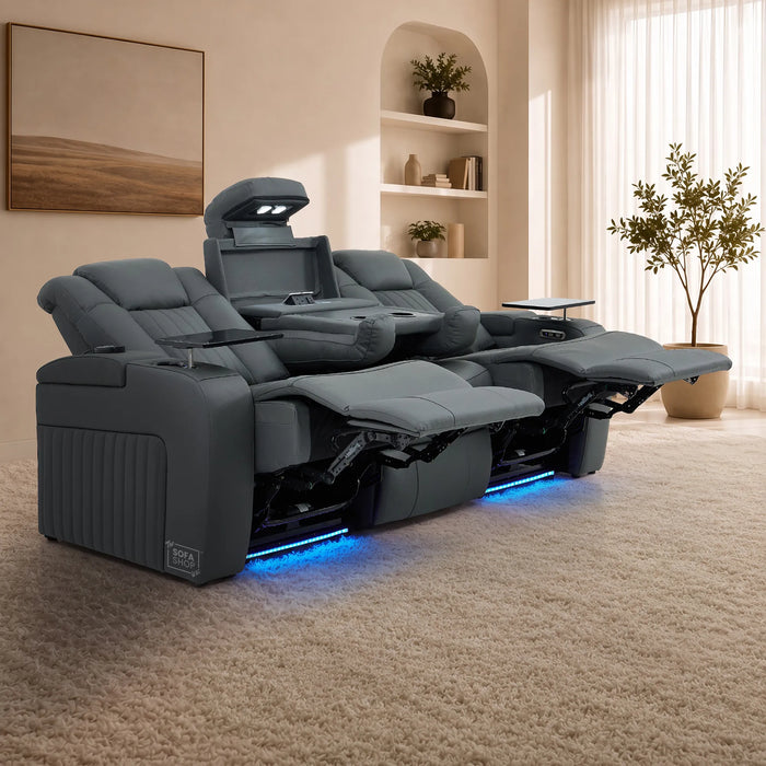 3 Seater Smart Tech Electric Recliner Cinema Sofa | Grey Real Leather | Capri