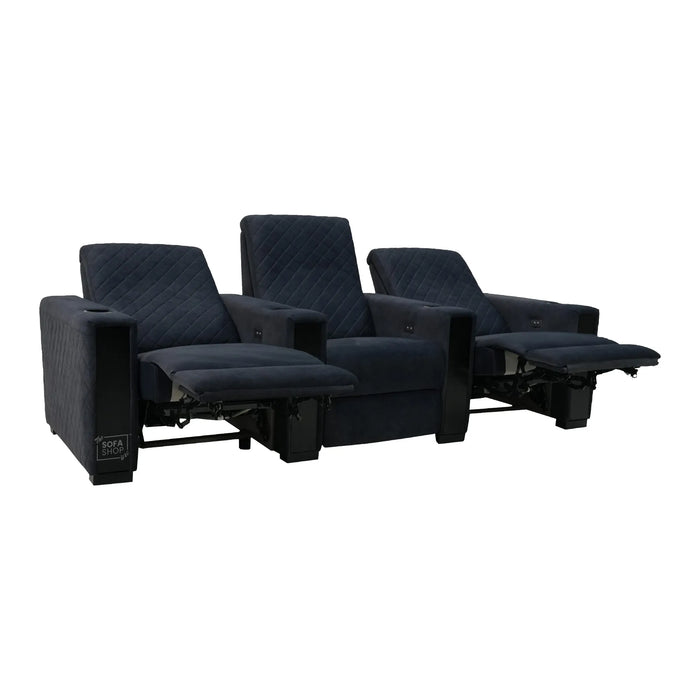 3 Seater Smart Tech Electric Recliner Cinema Sofa | Luxury Theatre Seating | Blue Real Leather | Solero