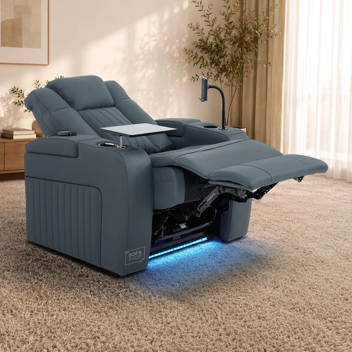 1 Seater Smart Tech Electric Recliner Cinema Chair | Luxury Theatre Seating | Blue Real Leather | Capri