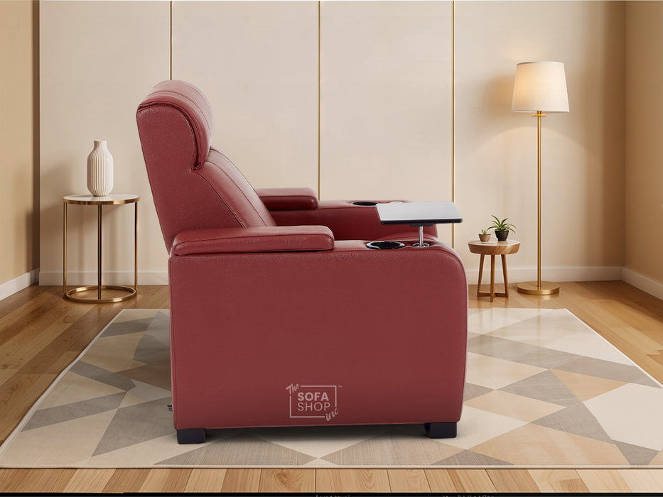 1 Seater Smart Tech Electric Recliner Cinema Chair | Luxury Theatre Seating | Red Real Leather | Rimini