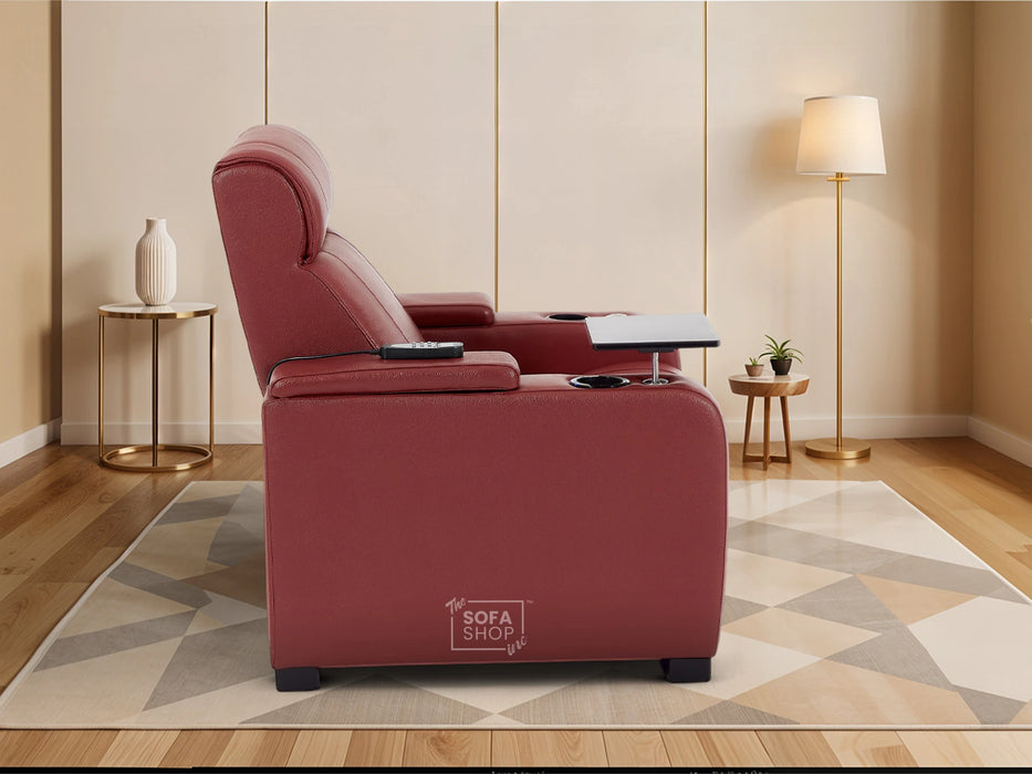 1 Seater Smart Tech Electric Recliner Cinema Chair | Luxury Theatre Seating | Red Real Leather | Rimini