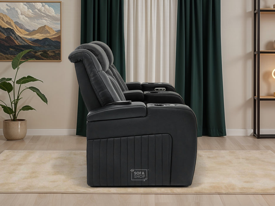 2 Seater Smart Tech Electric Recliner Cinema Sofa | Luxury Theatre Seating | Black Real Leather | Capri