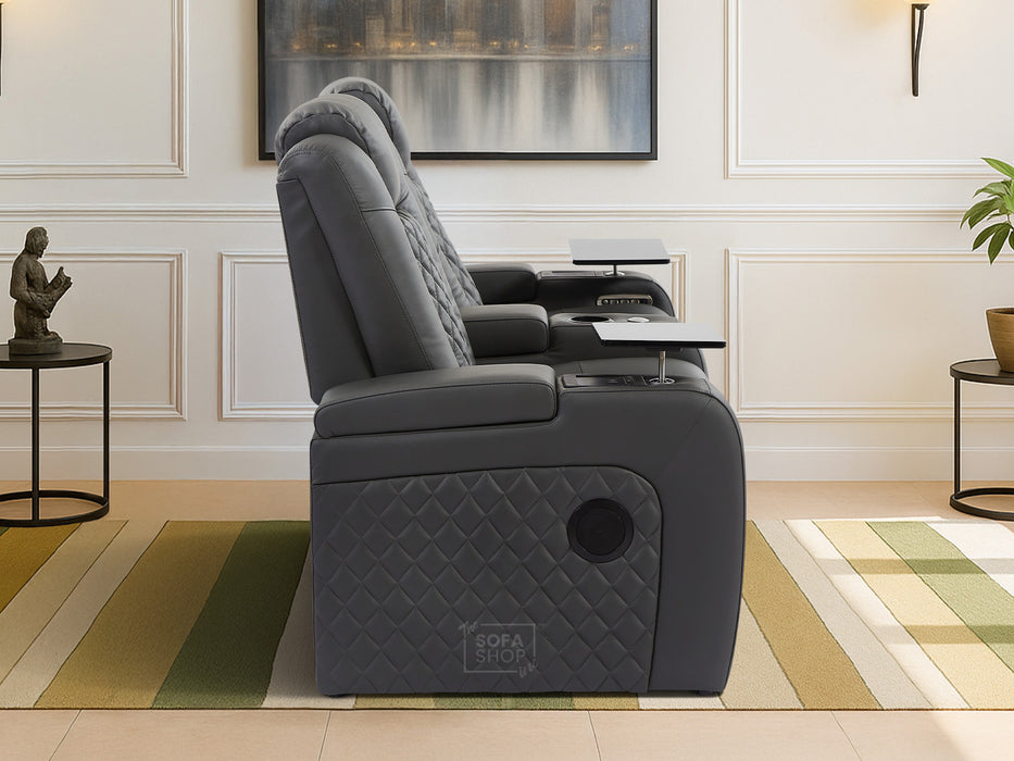 2 Seater Smart Tech Electric Recliner Cinema Sofa | Luxury Theatre Seating | Grey Real Leather| Milano