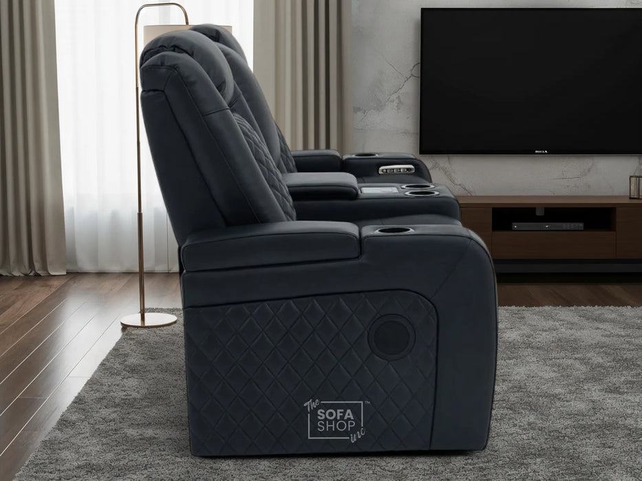 2 Seater Smart Tech Electric Recliner Cinema Sofa | Luxury Theatre Seating | Black Real Leather | Milano