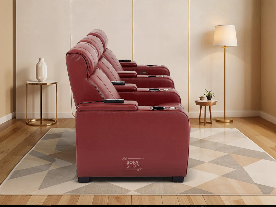 3 Seater Smart Tech Electric Recliner Cinema Sofa | Luxury Theatre Seating | Red Real Leather | Rimini