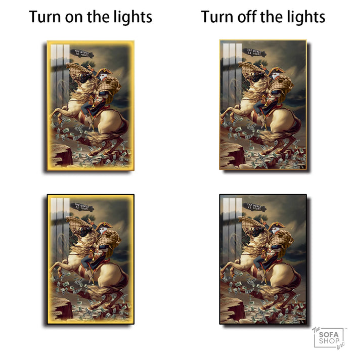 'The World Is Yours' Horse & Rider LED Canvas | 100x150cm | Gold or Black Frame
