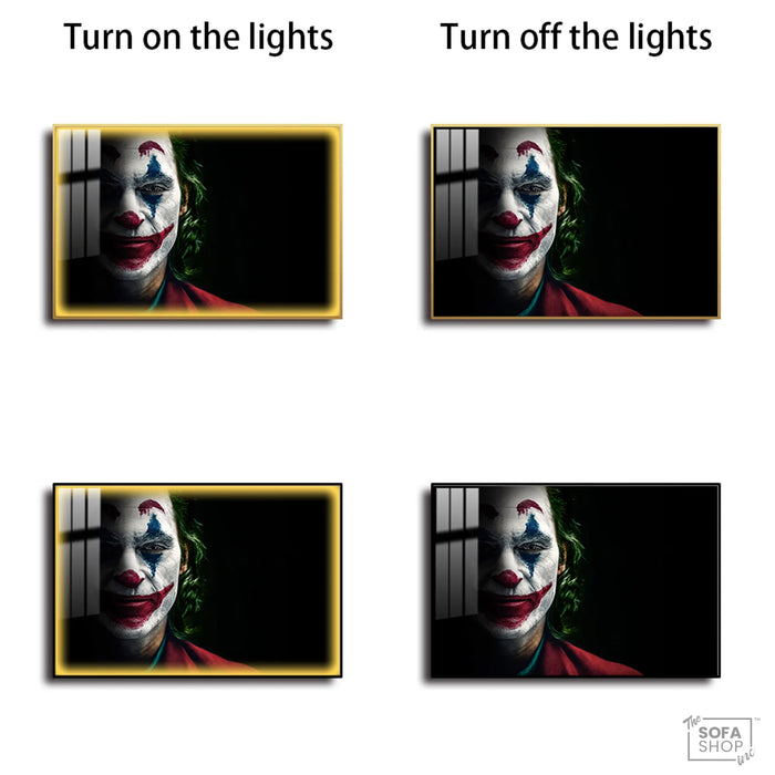 Joker LED Canvas | Bold Statement Piece | 150x100cm | Gold or Black Frame