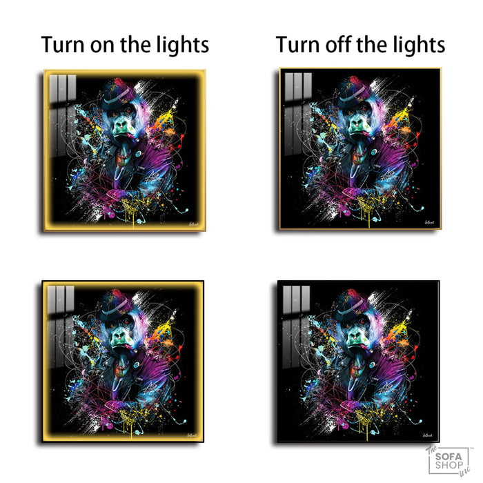 Gorilla LED Canvas | Colour Splash | 100x100cm | Gold or Black Frame