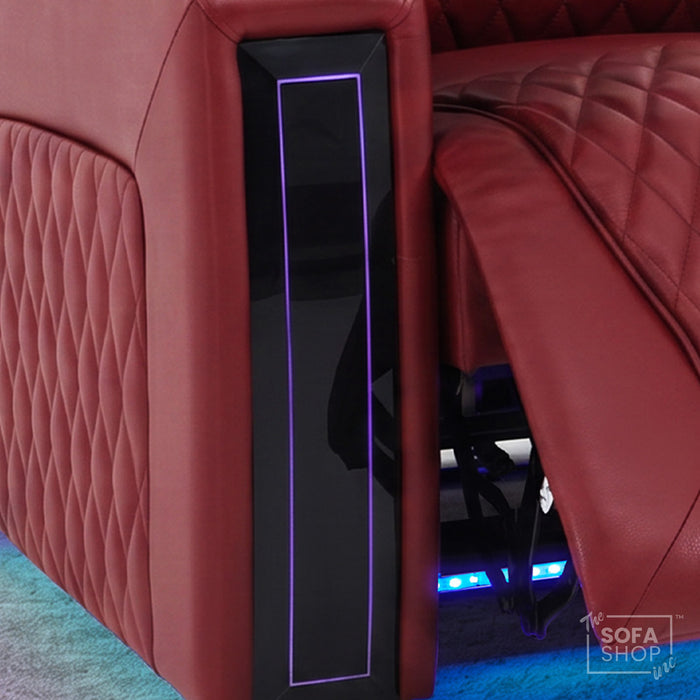 3 Seater Smart Tech Electric Recliner Cinema Sofa | Luxury Theatre Seating | Red Real Leather | Assisi