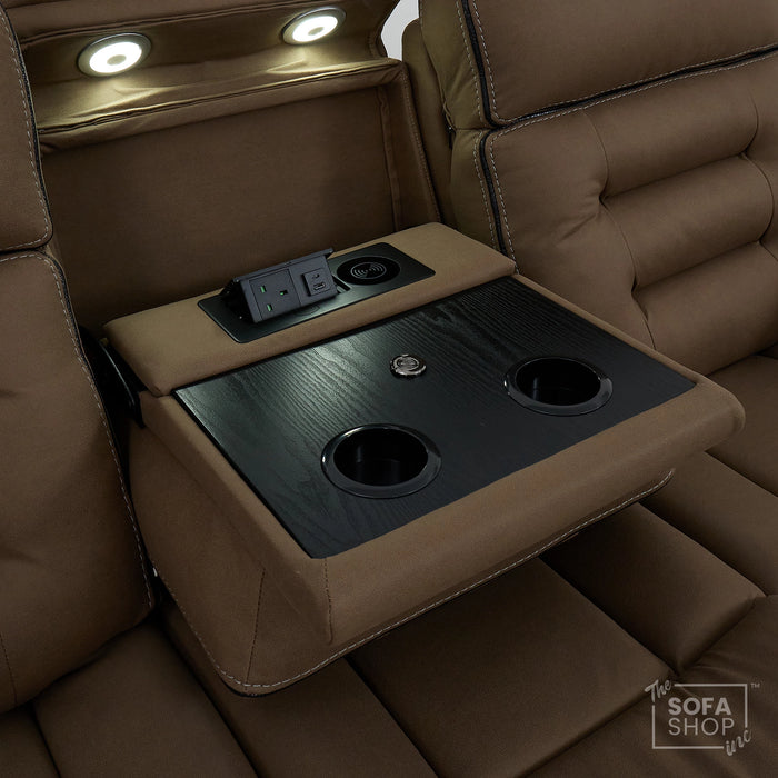 3 Seater Smart Tech Electric Recliner Cinema Sofa | Mocha Brown Fabric | Tuscany