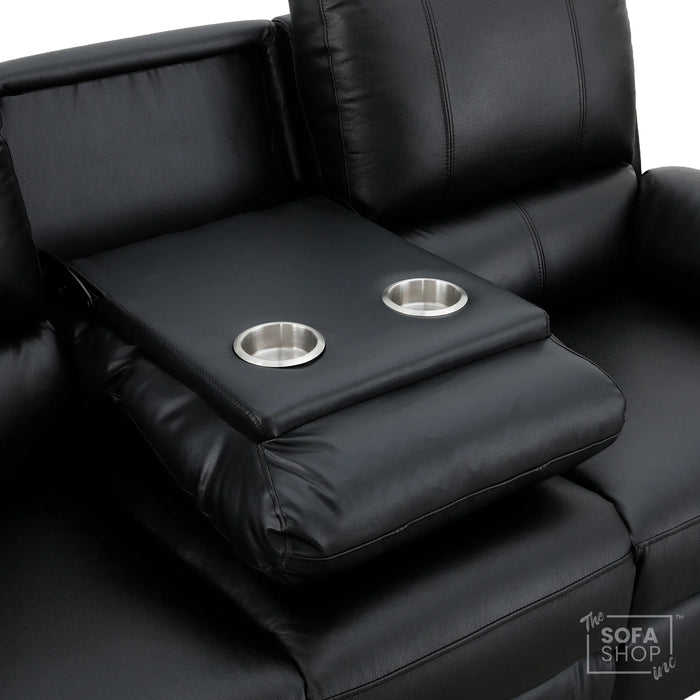 2 Piece Electric Recliner Sofa Set | Black Real Leather Sofa Suite | Trento