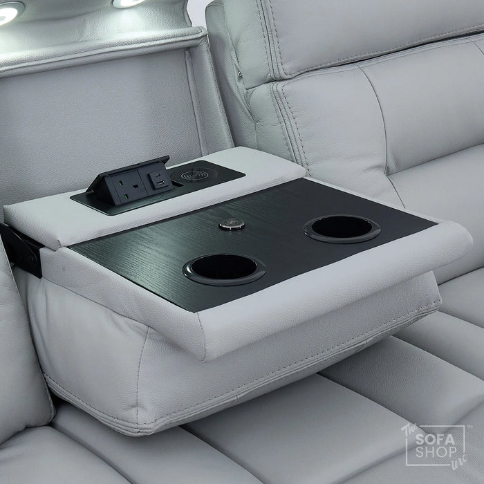 3 Seater Smart Tech Electric Recliner Cinema Sofa | Light Grey Real Leather | Sicily