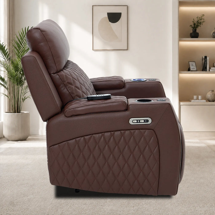 1 Seater Smart Tech Electric Recliner Cinema Chair | Luxury Theatre Seating | Chestnut Real Leather | Vicenza