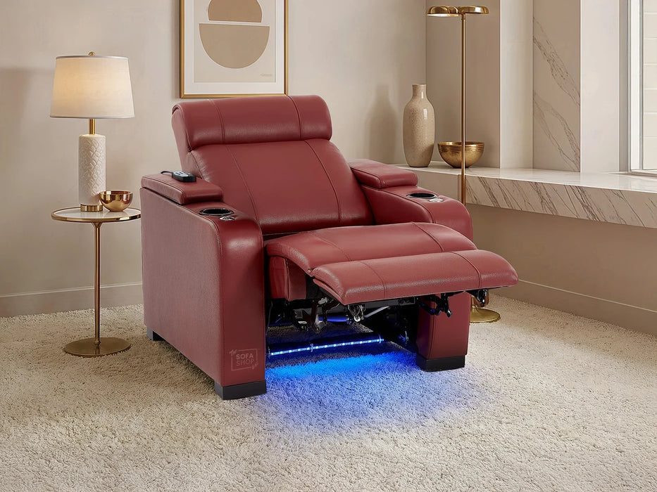 1 Seater Smart Tech Electric Recliner Cinema Chair | Luxury Theatre Seating | Red Real Leather | Rimini