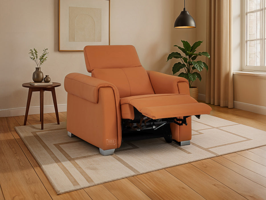 1 Seater Electric Recliner Chair | Orange Real Leather | Turin