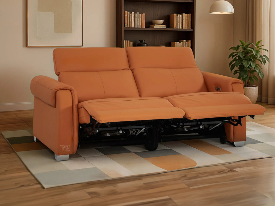 3 Seater Electric Recliner Sofa | Orange Real Leather | Turin