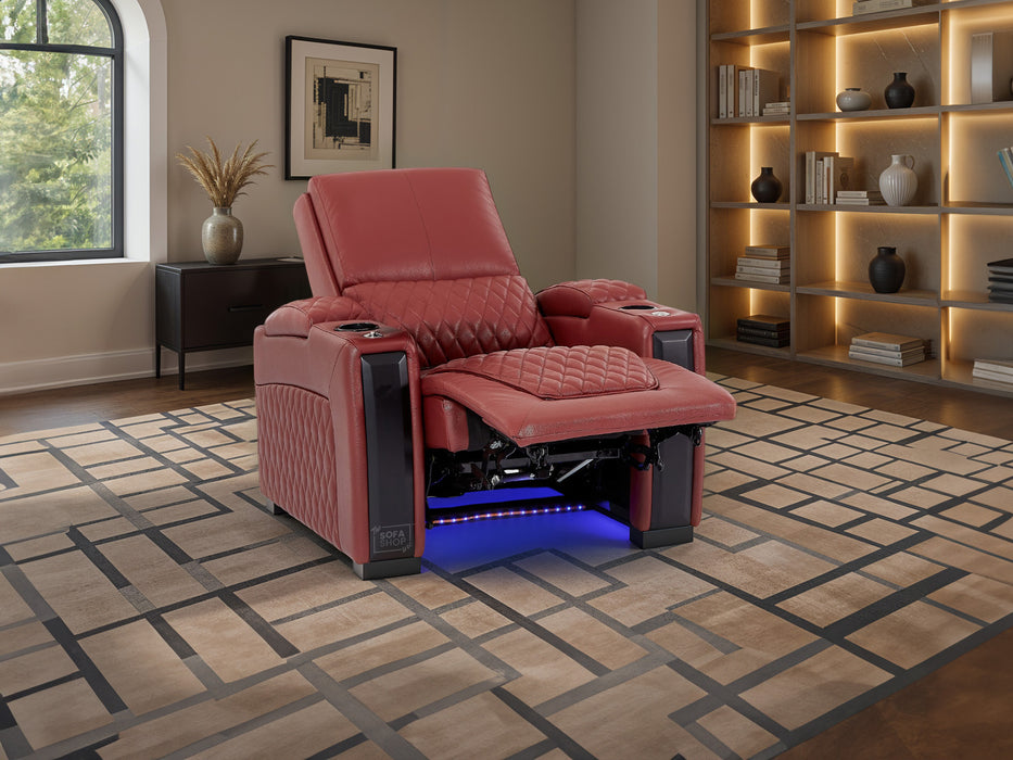 1 Seater Smart Tech Electric Recliner Cinema Chair | Luxury Theatre Seating | Red Real Leather | Assisi