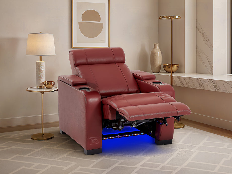 1 Seater Smart Tech Electric Recliner Cinema Chair | Luxury Theatre Seating | Red Real Leather | Rimini