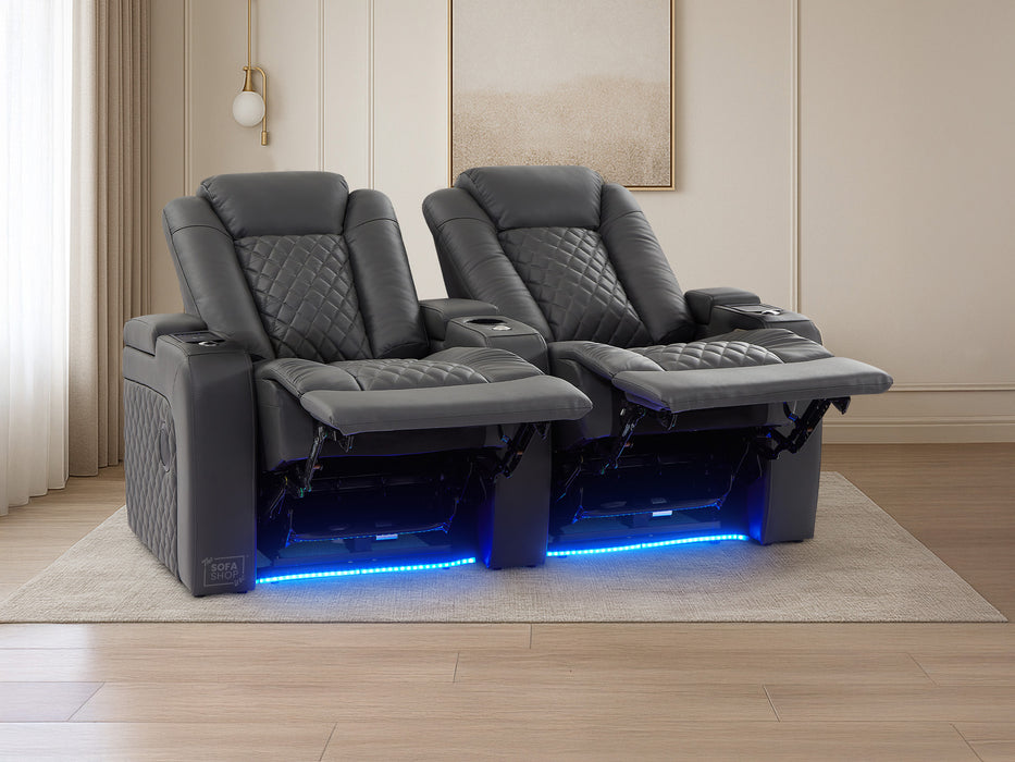 2 Seater Smart Tech Electric Recliner Cinema Sofa | Luxury Theatre Seating | Grey Real Leather| Milano