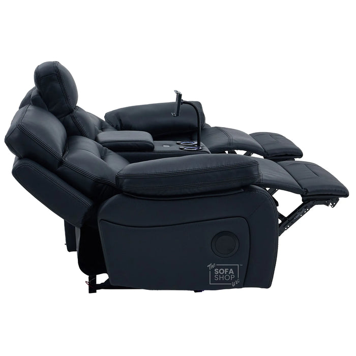 2 Seater Smart Tech Electric Recliner Cinema Sofa | Black Real Leather | Sicily