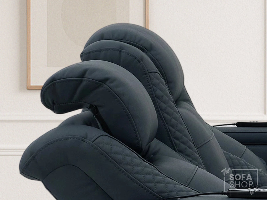 3 Seater Smart Tech Electric Recliner Cinema Sofa | Blue Real Leather | Napoli