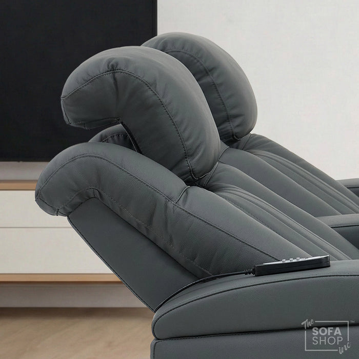 2 Seater Smart Tech Electric Recliner Cinema Sofa | Luxury Theatre Seating | Blue Real Leather | Capri