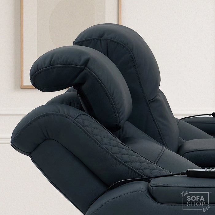 2 Seater Smart Tech Electric Recliner Cinema Sofa | Blue Real Leather | Napoli