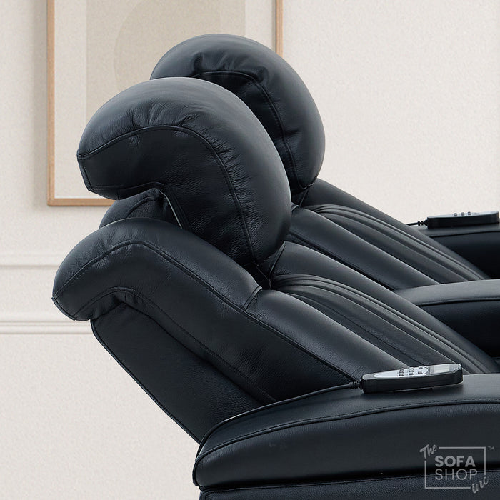 2 Seater Smart Tech Electric Recliner Cinema Sofa | Luxury Theatre Seating | Black Real Leather | Capri