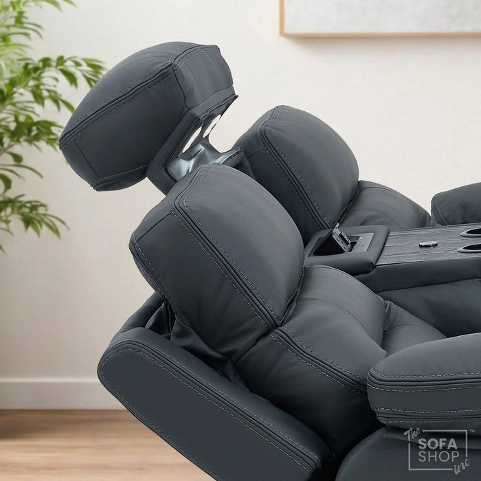 3 Seater Smart Tech Electric Recliner Cinema Sofa | Grey Real Leather | Sicily