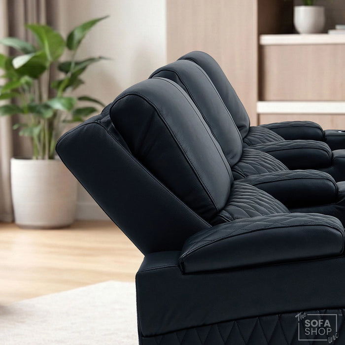 3 Seater Smart Tech Electric Recliner Cinema Sofa | Luxury Theatre Seating | Black Real Leather | Assisi