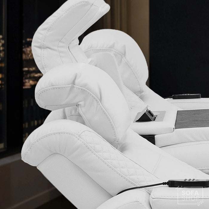 3 Seater Smart Tech Electric Recliner Cinema Sofa | White Real Leather | Napoli