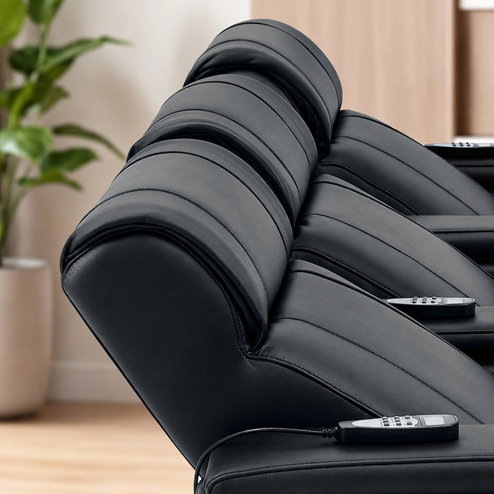 3 Seater Smart Tech Electric Recliner Cinema Sofa | Luxury Theatre Seating | Black Real Leather | Rimini