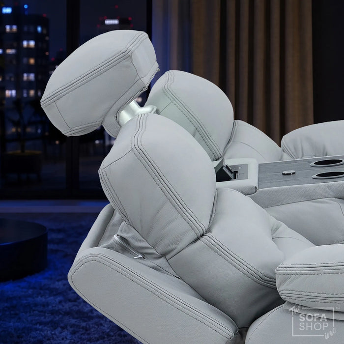 3 Seater Smart Tech Electric Recliner Cinema Sofa | Light Grey Real Leather | Sicily