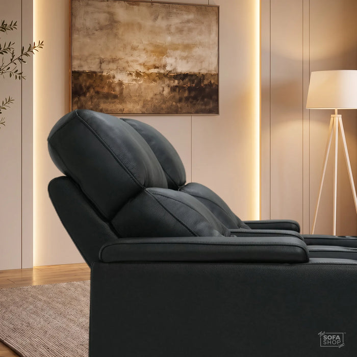 2 Seater Black Genuine Leather Electric Recliner Cinema Sofa | LED Cupholders, Power Headrests & USB Charging | Siena | The Sofa Shop
