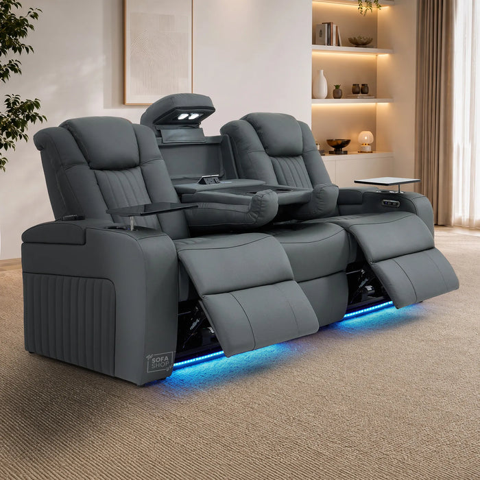 3 Seater Smart Tech Electric Recliner Cinema Sofa | Grey Real Leather | Capri