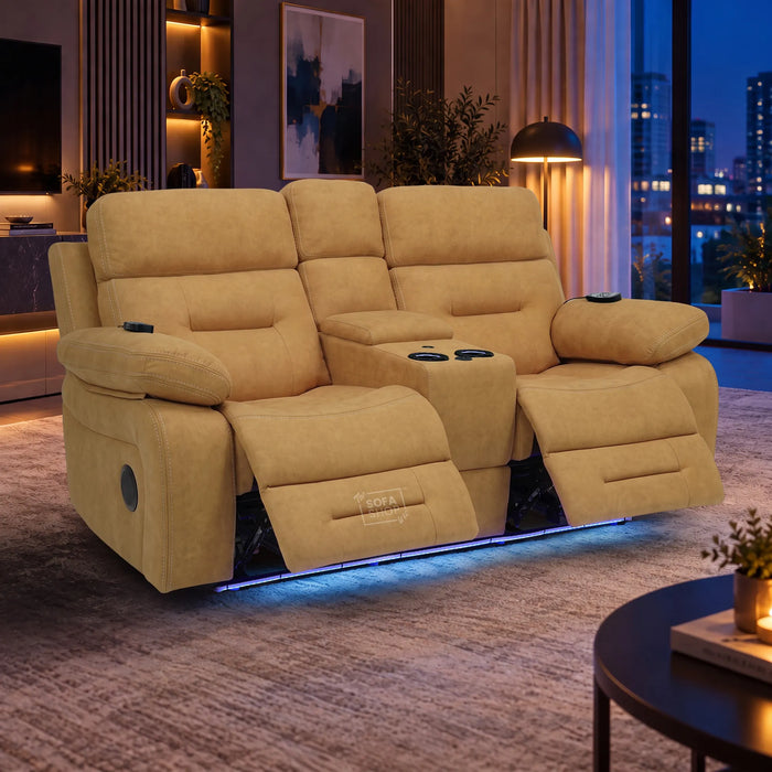 2 Seater Smart Tech Electric Recliner Cinema Sofa | Yellow Fabric | Sicily