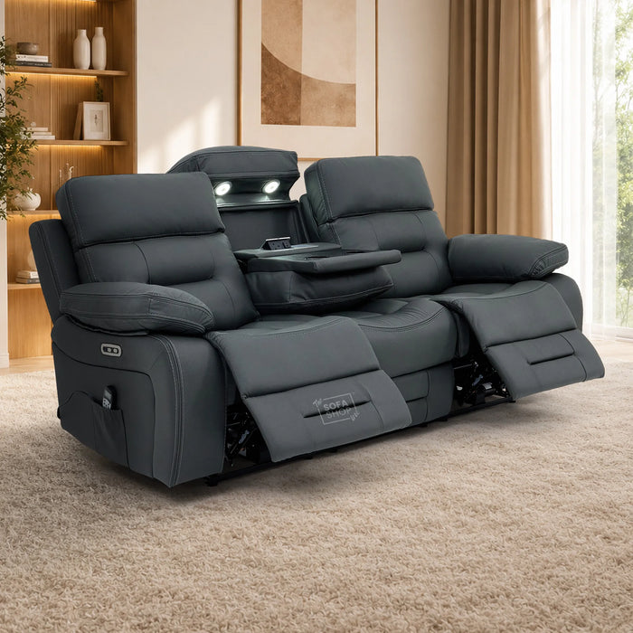 3 Seater Smart Tech Electric Recliner Cinema Sofa | Grey Real Leather | Sicily