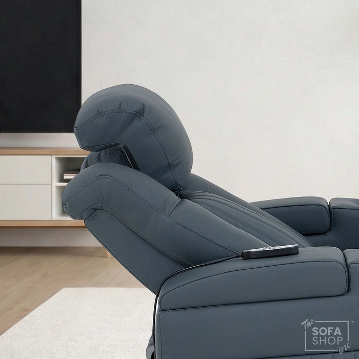 1 Seater Smart Tech Electric Recliner Cinema Chair | Luxury Theatre Seating | Blue Real Leather | Capri