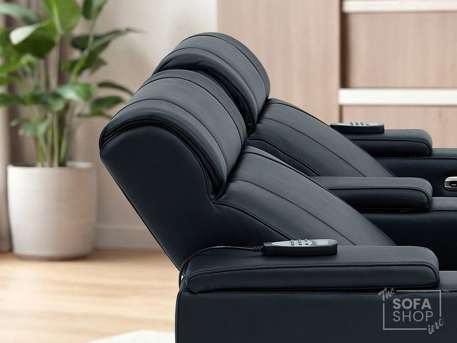 2 Seater Smart Tech Electric Recliner Cinema Sofa | Luxury Theatre Seating | Black Real Leather | Rimini