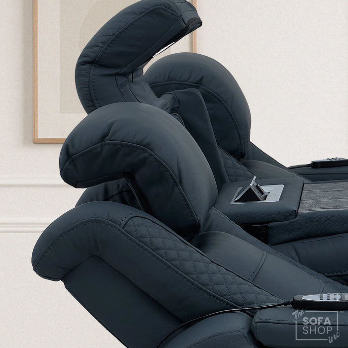 3 Seater Smart Tech Electric Recliner Cinema Sofa | Blue Real Leather | Napoli